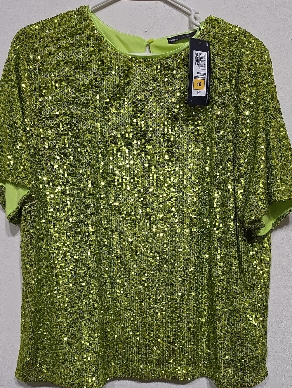 Women's Lime Sequin Short Sleeve Blouse
